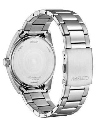 Angle shot of Citizen BI5110-54Z Yellow Dial Silver Stainless Steel Unisex Watch on white background