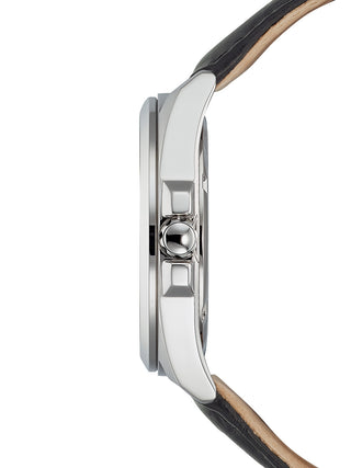 Angle shot of Citizen BM7108-14E Black Leather Unisex Watch on white background