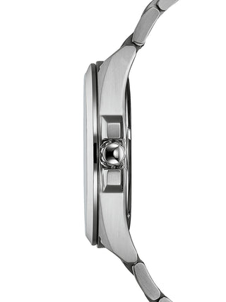 Angle shot of Citizen BM7108-81E Black Dial Silver Stainless Steel Unisex Watch on white background