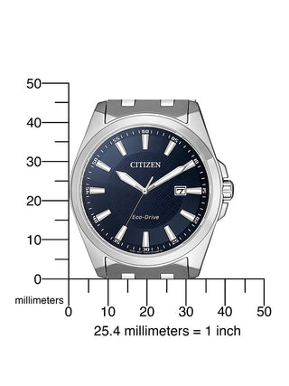 Angle shot of Citizen BM7108-81L Blue Dial Silver Stainless Steel Unisex Watch on white background