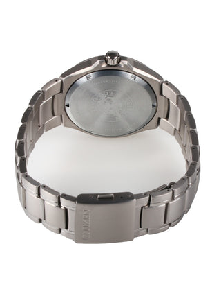 Angle shot of Citizen BM7430-89E Black Dial Silver Titanium Unisex Watch on white background