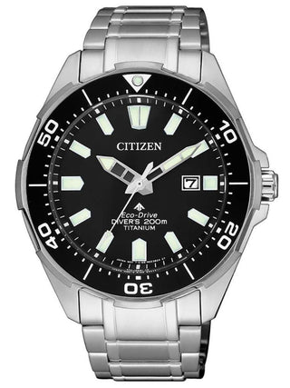 Front view of Citizen BN0200-81E Black Dial Silver Titanium Unisex Watch on white background