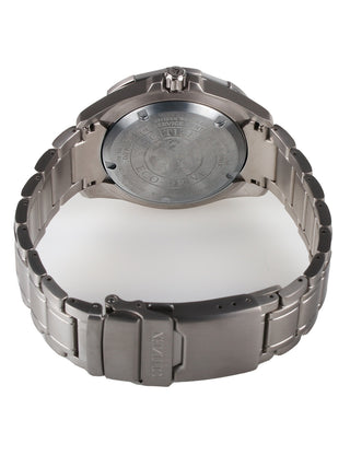 Angle shot of Citizen BN0200-81E Black Dial Silver Titanium Unisex Watch on white background