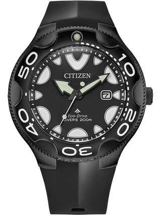 Front view of Citizen BN0235-01E Black Silicone Unisex Watch on white background