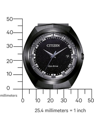 Angle shot of Citizen BN1015-52E Black Stainless Steel Unisex Watch on white background