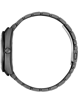 Angle shot of Citizen BN1015-52E Black Stainless Steel Unisex Watch on white background