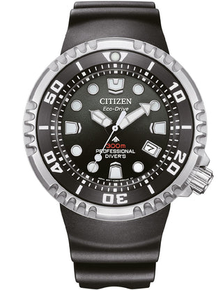 Front view of Citizen Chronograph BN1024-01E Black Silicone Unisex Watch on white background