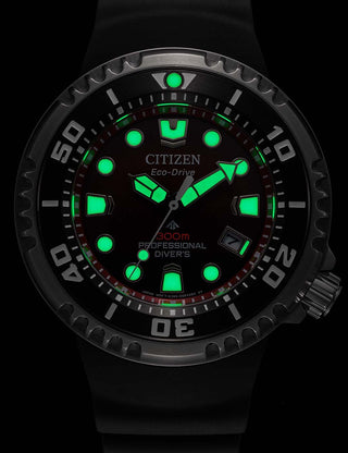Angle shot of Citizen Chronograph BN1024-01Z Red Dial Black Silicone Unisex Watch on white background