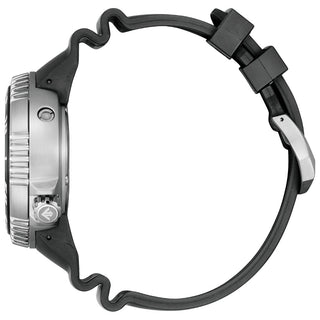 Angle shot of Citizen Chronograph BN1024-01Z Red Dial Black Silicone Unisex Watch on white background