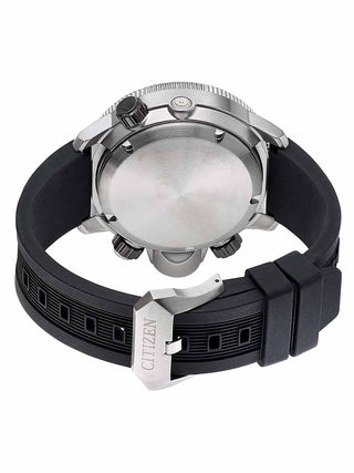 Angle shot of Citizen BN2036-14E Black Silicone Unisex Watch on white background