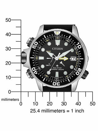Angle shot of Citizen BN2036-14E Black Silicone Unisex Watch on white background