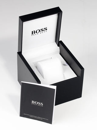 Angle shot of Hugo Boss 1502582 Rose Gold Stainless Steel Womens Watch on white background