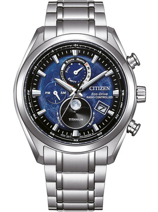 Front view of Citizen BY1010-81L Blue Dial Silver Titanium Unisex Watch on white background