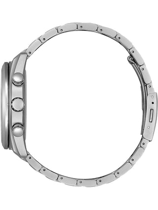 Angle shot of Citizen BY1010-81L Blue Dial Silver Titanium Unisex Watch on white background