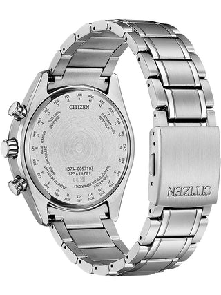 Angle shot of Citizen BY1010-81L Blue Dial Silver Titanium Unisex Watch on white background