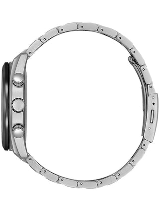 Angle shot of Citizen BY1018-80E Black Dial Silver Titanium Unisex Watch on white background
