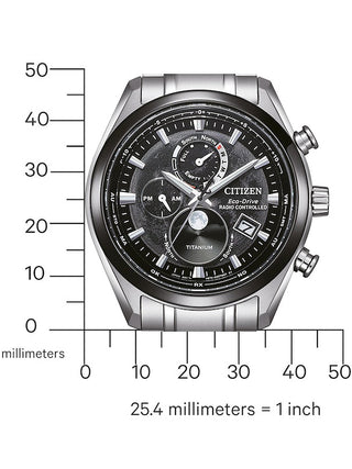 Angle shot of Citizen BY1018-80E Black Dial Silver Titanium Unisex Watch on white background