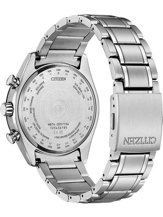 Angle shot of Citizen BY1018-80E Black Dial Silver Titanium Unisex Watch on white background