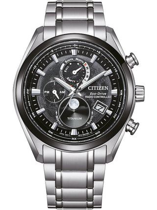 Front view of Citizen BY1018-80E Black Dial Silver Titanium Unisex Watch on white background