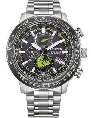 Front view of Citizen BY3006-53E Grey Dial Silver Stainless Steel Unisex Watch on white background