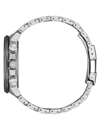 Angle shot of Citizen BY3006-53E Grey Dial Silver Stainless Steel Unisex Watch on white background