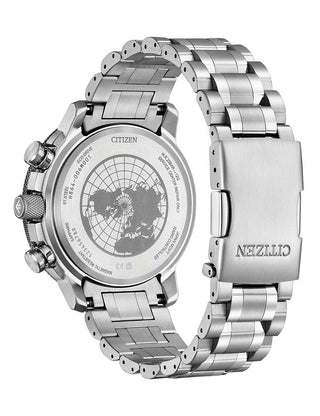 Angle shot of Citizen BY3006-53E Grey Dial Silver Stainless Steel Unisex Watch on white background