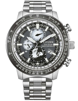 Front view of Citizen BY3006-53H Grey Dial Silver Stainless Steel Unisex Watch on white background
