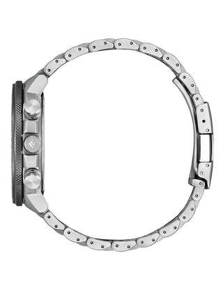 Angle shot of Citizen BY3006-53H Grey Dial Silver Stainless Steel Unisex Watch on white background