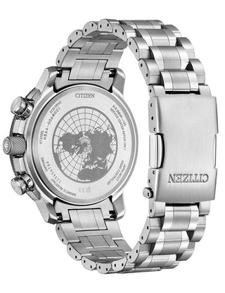 Angle shot of Citizen BY3006-53H Grey Dial Silver Stainless Steel Unisex Watch on white background