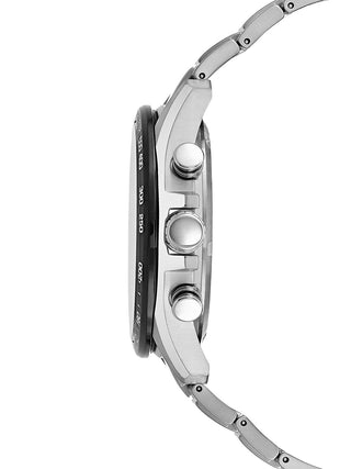 Angle shot of Citizen Chronograph CA4444-82E Black Dial Silver Titanium Unisex Watch on white background