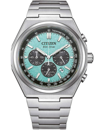 Front view of Citizen Chronograph CA4610-85M Silver Titanium Unisex Watch on white background