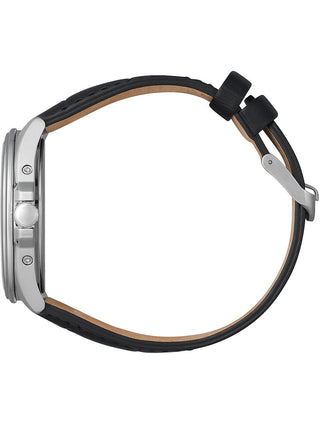 Angle shot of Citizen CB0250-17A White Dial Black Leather Unisex Watch on white background