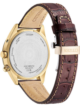 Angle shot of Citizen CB0273-11H Grey Dial Brown Leather Unisex Watch on white background