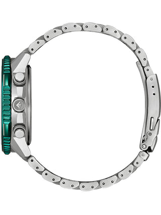 Angle shot of Citizen Chronograph CB5004-59W Green Dial Silver Stainless Steel Unisex Watch on white background