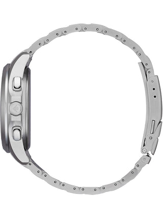 Angle shot of Citizen Chronograph CB5920-86E Black Dial Silver Stainless Steel Unisex Watch on white background
