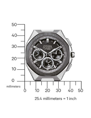 Angle shot of Citizen Chronograph CC4104-53E Silver Titanium Unisex Watch on white background
