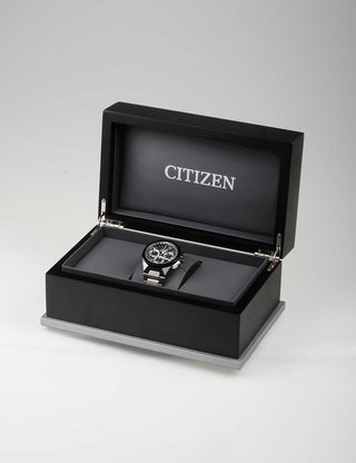 Angle shot of Citizen Chronograph CC4104-53E Silver Titanium Unisex Watch on white background