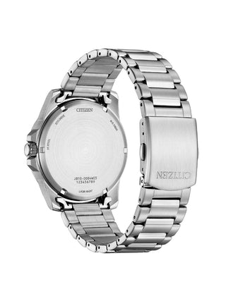 Angle shot of Citizen AW1816-89L Green Dial Silver Stainless Steel Unisex Watch on white background