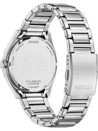 Angle shot of Citizen BM7620-83L Blue Dial Silver Stainless Steel Unisex Watch on white background