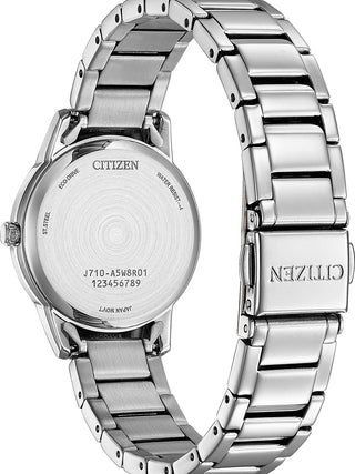 Angle shot of Citizen FE1241-71X Green Dial Silver Stainless Steel Womens Watch on white background