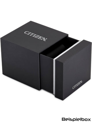 Angle shot of Citizen Radiocontrolled Chronograph AT8260-18A White Dial Black Leather Unisex Watch on white background