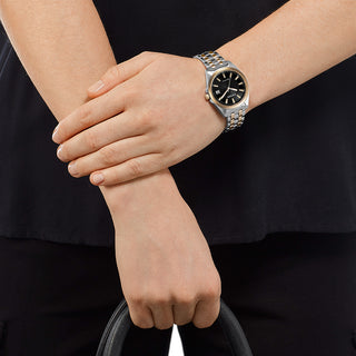 Angle shot of Citizen EO1213-85E Black Dial Rose Gold Stainless Steel Womens Watch on white background