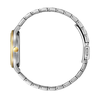 Angle shot of Citizen EM0506-77A White Dial Silver Stainless Steel Womens Watch on white background