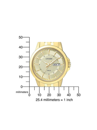 Angle shot of Citizen BF2013-56PE Gold Stainless Steel Unisex Watch on white background