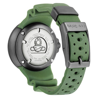 Angle shot of Citizen BJ8057-17X Green Silicone Unisex Watch on white background