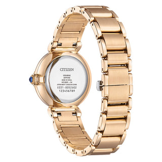 Angle shot of Citizen EM1063-89D Mother Of Pearl Dial Silver Stainless Steel Womens Watch on white background
