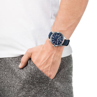 Angle shot of Citizen AW5000-16L Blue Textile Unisex Watch on white background