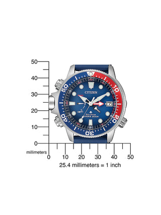 Angle shot of Citizen Chronograph BN2038-01L Blue Silicone Unisex Watch on white background