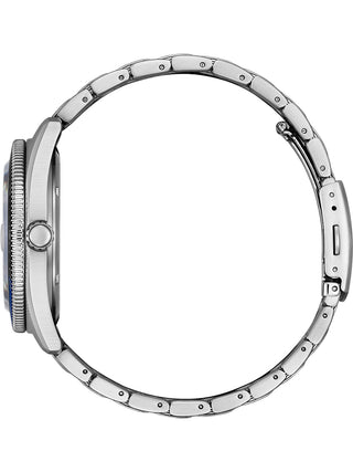 Angle shot of Citizen AW1761-89L Blue Dial Silver Stainless Steel Unisex Watch on white background
