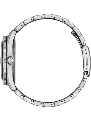 Angle shot of Citizen AW1760-81Z Yellow Dial Silver Stainless Steel Unisex Watch on white background